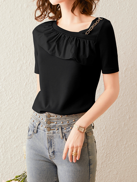 チェインアシメフリルTシャツ　2色入