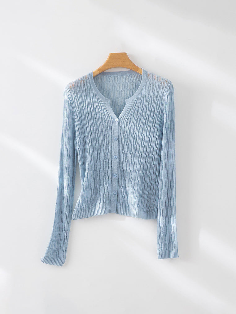 Keyhole neck sheer knit cardigan (6 colors)