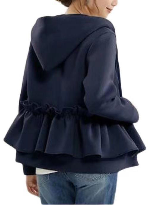 Ruffled peplum blouson with hood, 5 colors included