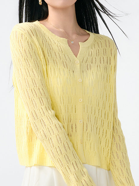 Keyhole neck sheer knit cardigan (6 colors)