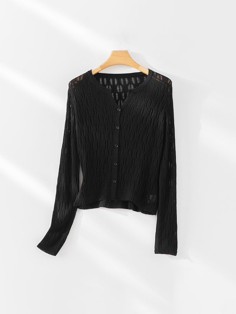 Keyhole neck sheer knit cardigan (6 colors)