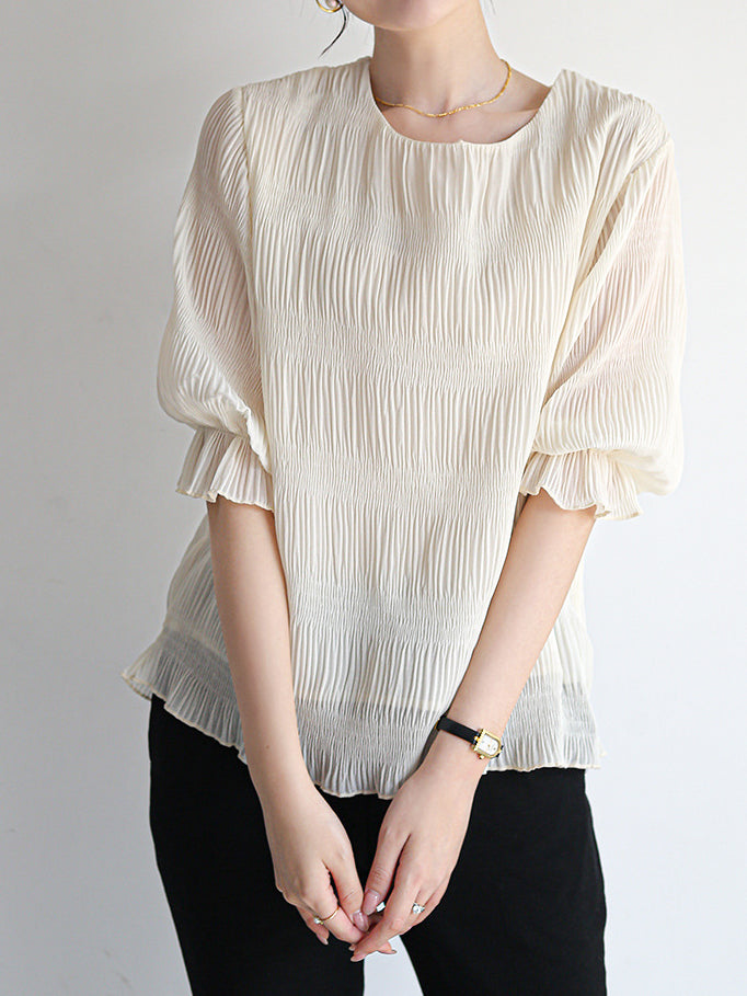 Puff sleeve ruched blouse in 3 colors