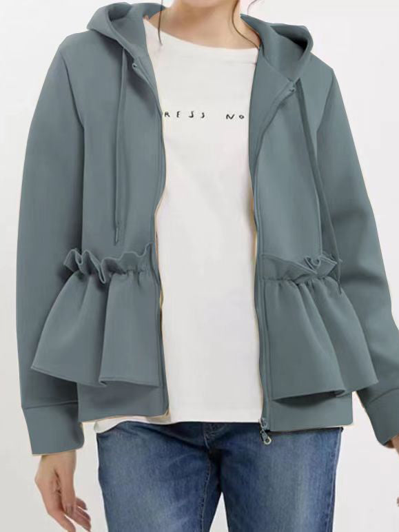 Ruffled peplum blouson with hood, 5 colors included