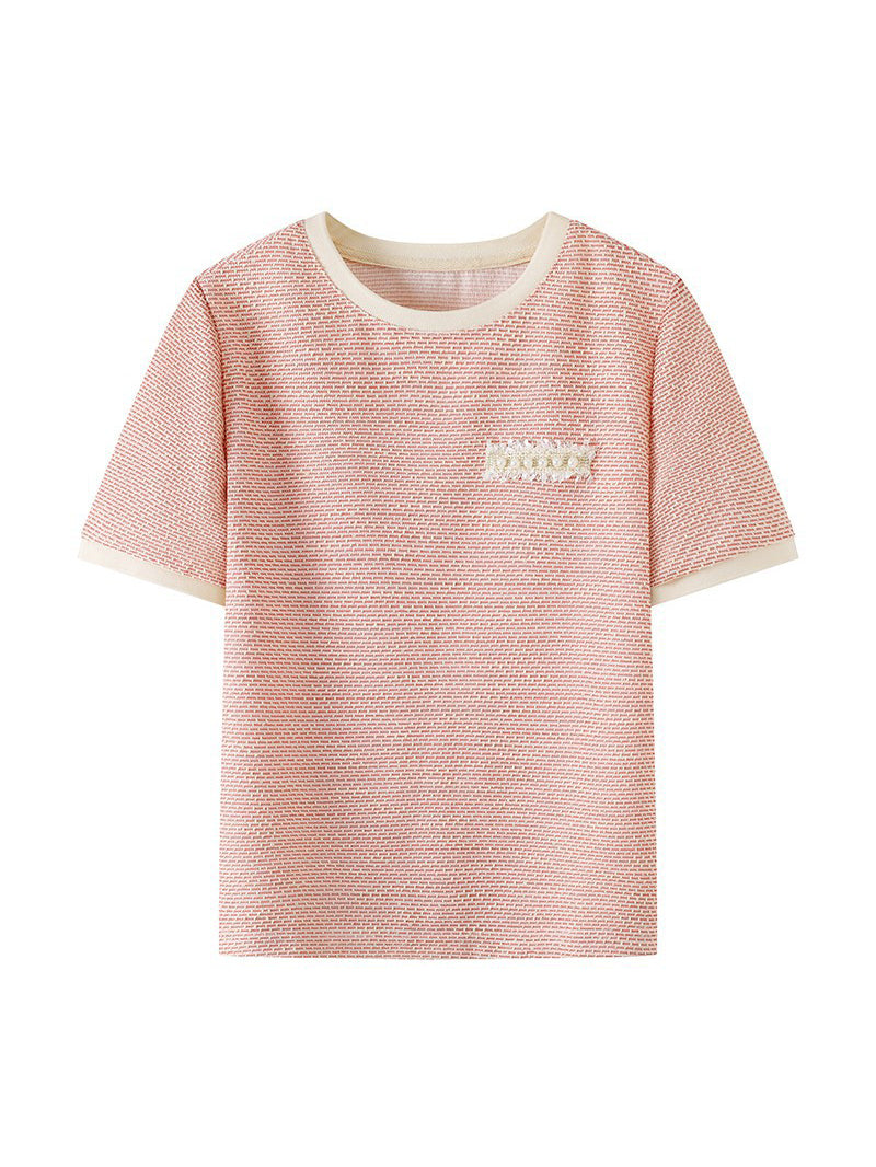 ツイードハーフスリーブパールTシャツ　2色入