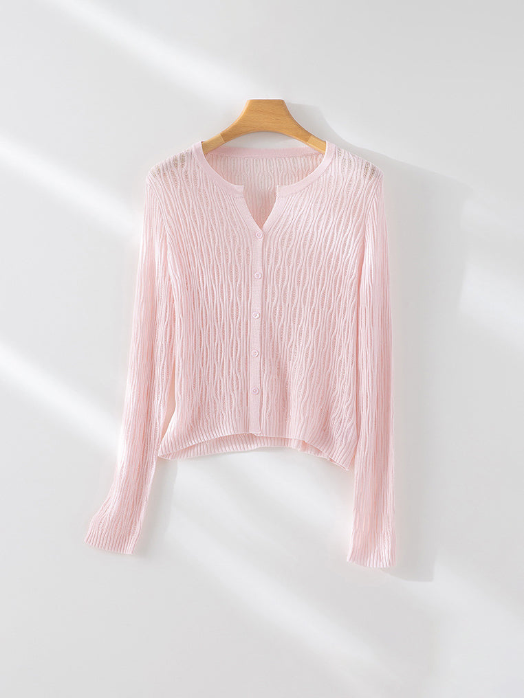 Keyhole neck sheer knit cardigan (6 colors)