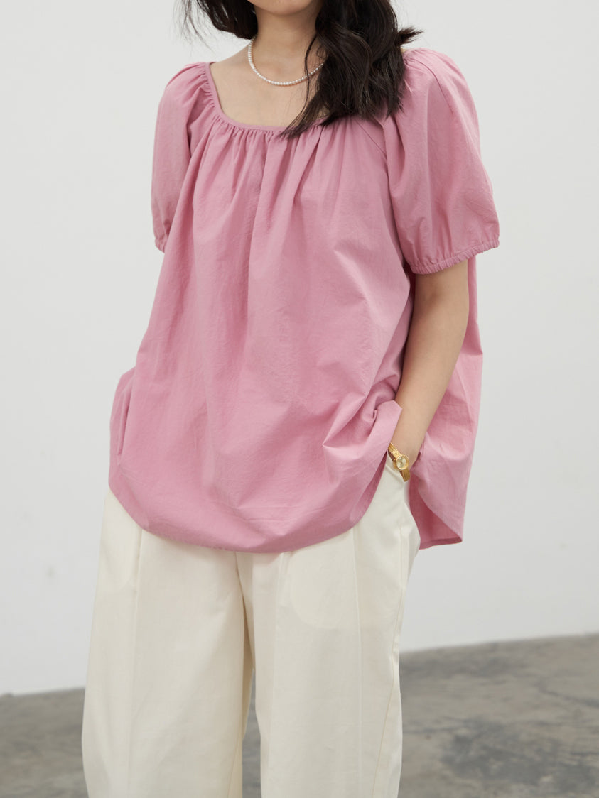 Square neck gathered smock blouse (2 colors)