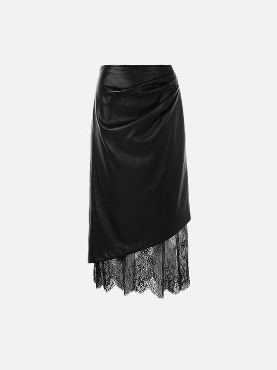 レースドッキングアシメヘムレザースカート　2色入