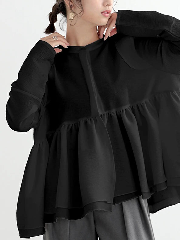 Band collar peplum blouse in 2 colors